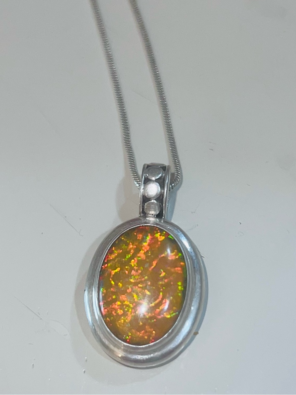 Opal-Effect Orange Fire Oval Pendant Necklace - Women Jewelry